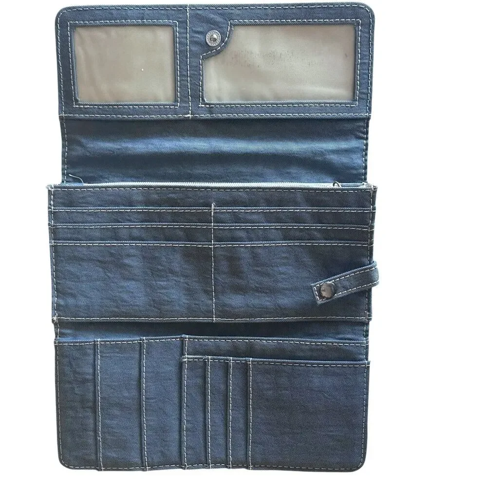 Kipling Teddi Wallet Dusty Blue Trifold Continental Nylon Envelope